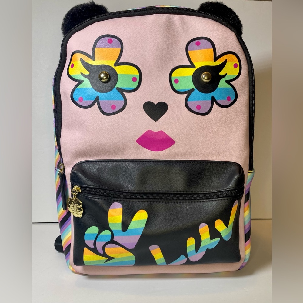 Betsey Johnson Backpack Luv Rainbow Panda Bear 16” Luv Betsey